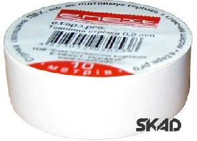 e.tape.pro.10.white,  Изолента из самозатухающего ПВХ, белая (10м)