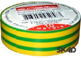 e.tape.pro.10.yellow-green,  Изолента из самозатухающего ПВХ, желто-зеленая (10м)